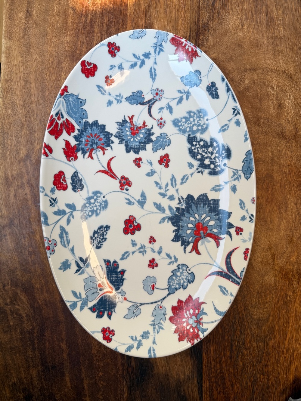 Sur La Table Red and Blue Floral Oval Serving Platter
